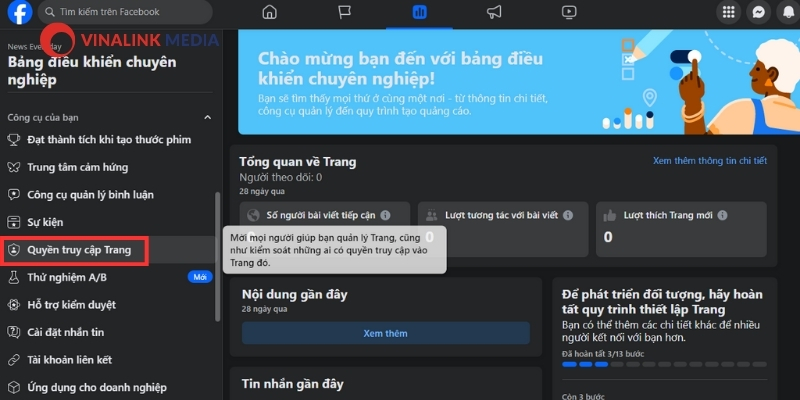 Hướng dẫn cách thêm quyền quản trị trang Facebook trên máy tính 2